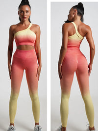 Seamless Tight Yoga Sets Sports Fitness Gradient Single Shoulder Bra High Waist Hip Lifting Pants Suits Wokout Gym Running Sets