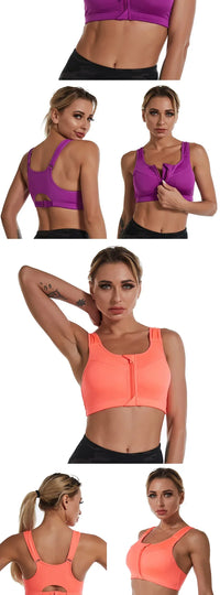 Sports Bra Women Front Zipper Push Up Gym Jogging Crop Tops Female Yoga Fitness Shockproof Vest Sujetadores Sport Bras for Women