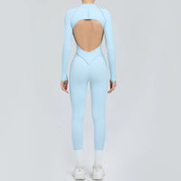Padded Women Long Sleeve Sport Yoga Jumpsuit Workout Clothes for Women Sportwear Backless Zipper Fitness Gym Outfit