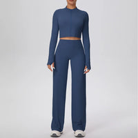 Women’s Seamless Yoga Set with long sleeve top and wide-leg pants