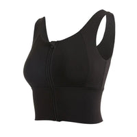 Women Sports Vest Sleeveless Round Neck Zipper Closure Fitness Bra Seamless Fabric Front Zipper Removable Chest Pad Underwear