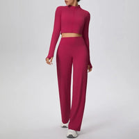 Women's Seamless yoga set with long sleeve top and wide-leg pants
