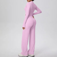 Women’s Seamless Yoga Set with long sleeve top and wide-leg pants