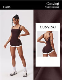 Women's Seamless Yoga Jumpsuit - Quick-Dry Color Block Naked Feel Bodysuit & Cut-Out Backless Straps for Running Fitness Workout