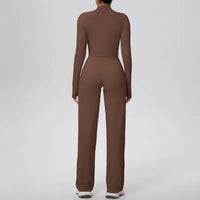 Women’s Seamless Yoga Set with long sleeve top and wide-leg pants