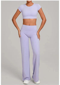 Women's Seamless Yoga Sets Sports Fitness Short-sleeved Loose Hip-lifting Pants Tracksuits Workout Gym Training Slim Fit Sets