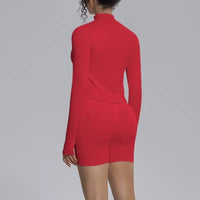 Women's Seamless Yoga Sets Sports Fitness Gym Zipper Long-Sleeve Jacket Hip Lift High-Waist Shorts Suits Workout Training Sets