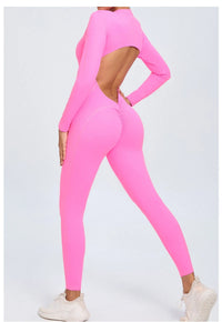 Women Sportwear Yoga Jumpsuit Zip Long Sleeve Back Open Outfit Fitness Tracksuit Tight One-piece Gym Overalls Sports Bodysuit