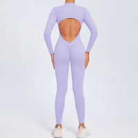 Women Sportwear Yoga Jumpsuit Zip Long Sleeve Back Open Outfit Fitness Tracksuit Tight One-piece Gym Overalls Sports Bodysuit