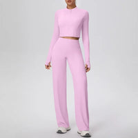 Women’s Seamless Yoga Set with long sleeve top and wide-leg pants