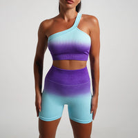 Seamless Tight Yoga Sets Sports Fitness Gradient Single Shoulder Bra High Waist Hip Lifting Pants Suits Wokout Gym Running Sets