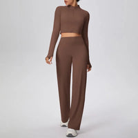 Women’s Seamless Yoga Set with long sleeve top and wide-leg pants