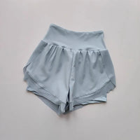 Women's yoga shorts, summer mesh fake two-piece quick drying anti glare fitness high waisted yoga pants