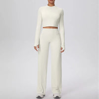 Women’s Seamless Yoga Set with long sleeve top and wide-leg pants