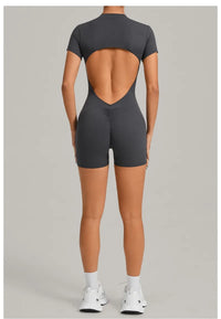 Women's Seamless Yoga Jumpsuits Sports Fitness Beauty Back Slim Fit Short-Sleeves One-Piece Workout Gym Training Bodysuits