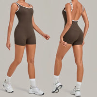 Women's Seamless Yoga Jumpsuits Sports Fitness Gym Sleeveless Backless Hip-lifting Shorts One-piece Training Workout Jumpsuit