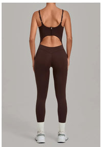 Women's Seamless Yoga Jumpsuits Sports Gym Fitness Backless Sleeveless Hip-lifting Pants One-piece Training Workout Bodysuits