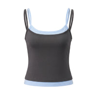 Summer Women's Camisoles Casual Stylish Contrast Color Layered Tank Tops Spaghetti Strap Slim Fit Vest Sporty Fitness Daily