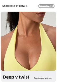 YOGA Naked Feeling Strappy Padded Sports Bras for Women - Fitness Workout Top Criss Cross Back Yoga sports Bras No steel ring