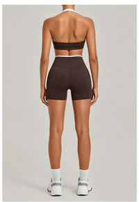 Women's Seamless Yoga Sets Sports Gym Fitness High-Waist Hip Lifting Shorts Suits Training Running Workout Beautiful Back Sets
