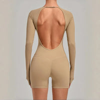 Women's Yoga Jumpsuits Sports Fitness Hip-lifting Long-sleeved Backless Running Training Workout Gym Shorts One-piece Bodysuits