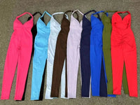 Women's Seamless Yoga Jumpsuits Sports Fitness Peach Hip-lifting Beauty Backless One-piece Pocket Tight Workout Gym Bodysuit