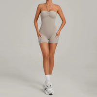Womens Two Way Wear Bodysuit Sleeveless Yoga Stretch One Piece Romper Sexy Fitness Side Pockets Sportwears Bodysuit