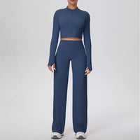 Women’s Seamless Yoga Set with long sleeve top and wide-leg pants