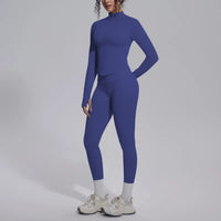 Women's Seamless Yoga Sets Sports Fitness Zipper Long-Sleeve Jacket Slim-fit Hip Lift Pants Suits Workout Training Gym Sets