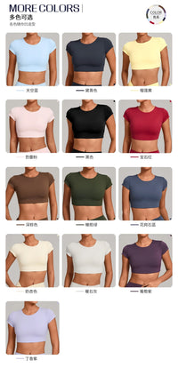 No Padded Women's Yoga T-shirt Short Sleeves Bra Backless Fitness Top Beautiful Back Gym Clothes Form-fitting Running Tee
