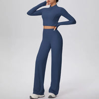Women’s Seamless Yoga Set with long sleeve top and wide-leg pants