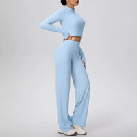 Women’s Seamless Yoga Set with long sleeve top and wide-leg pants