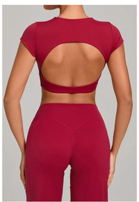 No Padded Women's Yoga T-shirt Short Sleeves Bra Backless Fitness Top Beautiful Back Gym Clothes Form-fitting Running Tee