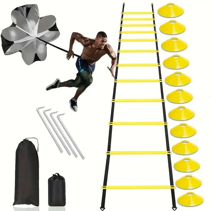 Soccer resistance training parachute with sprint harness