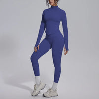 Women's Seamless Yoga Sets Sports Fitness Zipper Long-Sleeve Jacket Slim-fit Hip Lift Pants Suits Workout Training Gym Sets