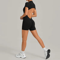 Women's Seamless Yoga Jumpsuits Sports Fitness Beauty Back Slim Fit Short-Sleeves One-Piece Workout Gym Training Bodysuits