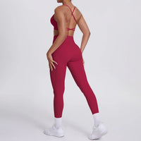 Women's Seamless Yoga Set Cross Back Sports Bra & High Waist Booty Lifting Yoga Leggings Gym Running Fitness Workout Outfit