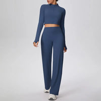 Women’s Seamless Yoga Set with long sleeve top and wide-leg pants