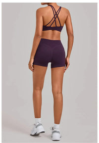 Women's Nude Yoga Sets Sports Cross Beauty Back Bra Hip-lifting Slim Fit Shorts Suits Running Fitness Workout Gym Sets