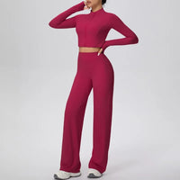 Women’s Seamless Yoga Set with long sleeve top and wide-leg pants