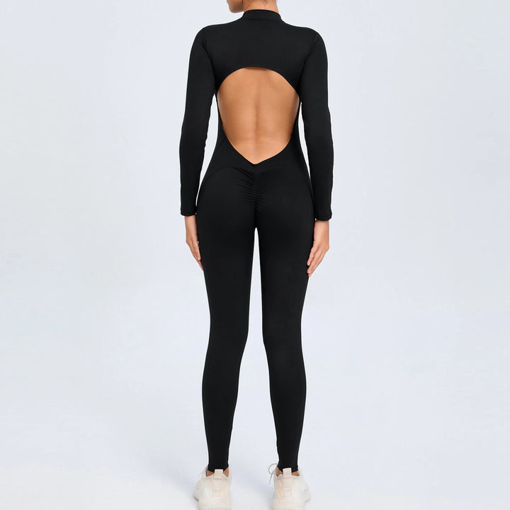 Women Sportwear Yoga Jumpsuit Zip Long Sleeve Back Open Outfit Fitness Tracksuit Tight One-piece Gym Overalls Sports Bodysuit