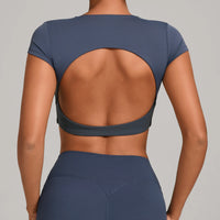 No Padded Women's Yoga T-shirt Short Sleeves Bra Backless Fitness Top Beautiful Back Gym Clothes Form-fitting Running Tee