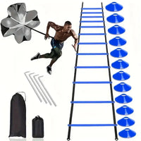 Blue soccer resistance parachute with harness