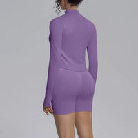 Women's Seamless Yoga Sets Sports Fitness Gym Zipper Long-Sleeve Jacket Hip Lift High-Waist Shorts Suits Workout Training Sets