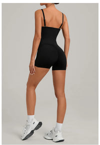 Womens Two Way Wear Bodysuit Sleeveless Yoga Stretch One Piece Romper Sexy Fitness Side Pockets Sportwears Bodysuit