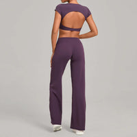 Women's Seamless Yoga Sets Sports Fitness Short-sleeved Loose Hip-lifting Pants Tracksuits Workout Gym Training Slim Fit Sets