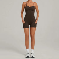 Womens Two Way Wear Bodysuit Sleeveless Yoga Stretch One Piece Romper Sexy Fitness Side Pockets Sportwears Bodysuit