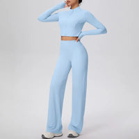 Women’s Seamless Yoga Set with long sleeve top and wide-leg pants