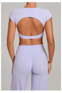 No Padded Women's Yoga T-shirt Short Sleeves Bra Backless Fitness Top Beautiful Back Gym Clothes Form-fitting Running Tee