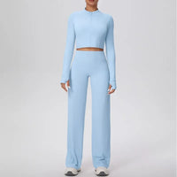 Women’s Seamless Yoga Set with long sleeve top and wide-leg pants